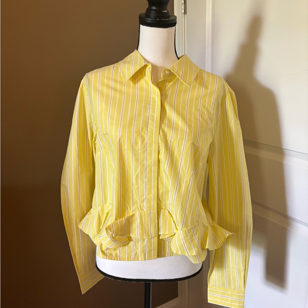 CAbi “Flirt Shirt” Yellow Striped Button Down Shirt